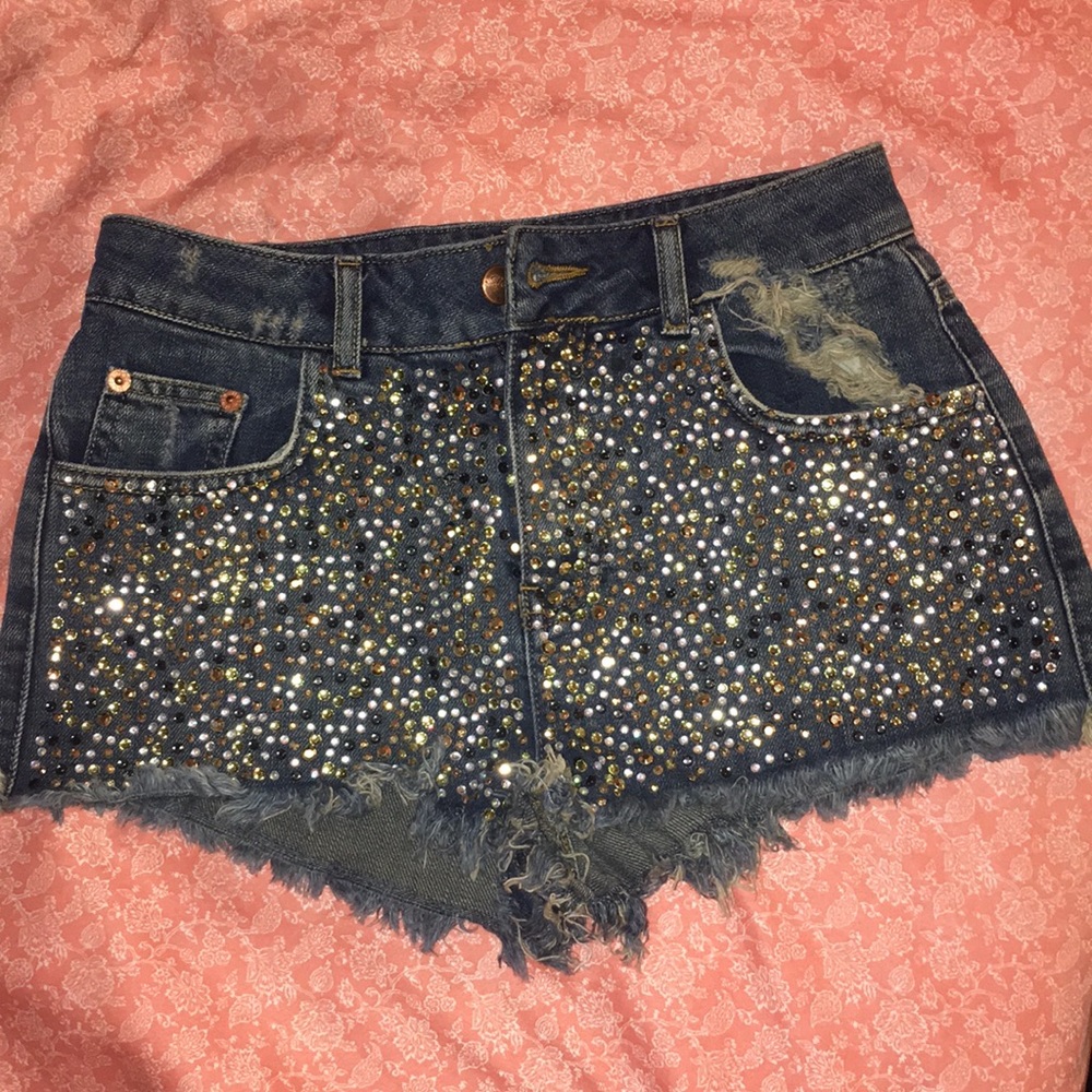 Topshop Mota Rhinestone denim shorts